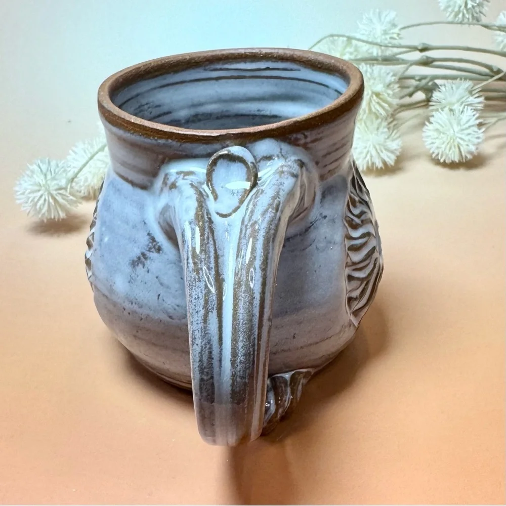 Artist Signed Wheel Spun Pottery mug. Handmade custom piece